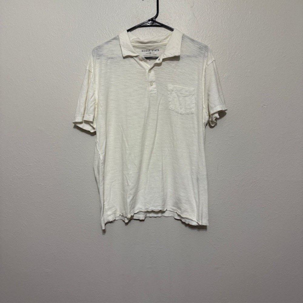 Rogue State‎ Mens Pima Cotton Knit Polo Shirt Ivory White Pocket Tee XL